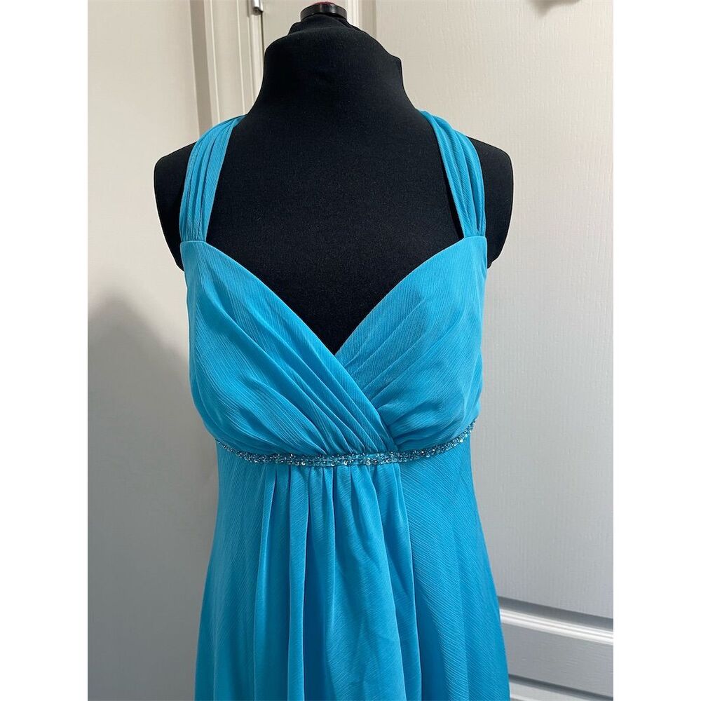 David's Bridal Women's Size 4 Blue High-Low Party Dress halter neck formal - Picture 4 of 14